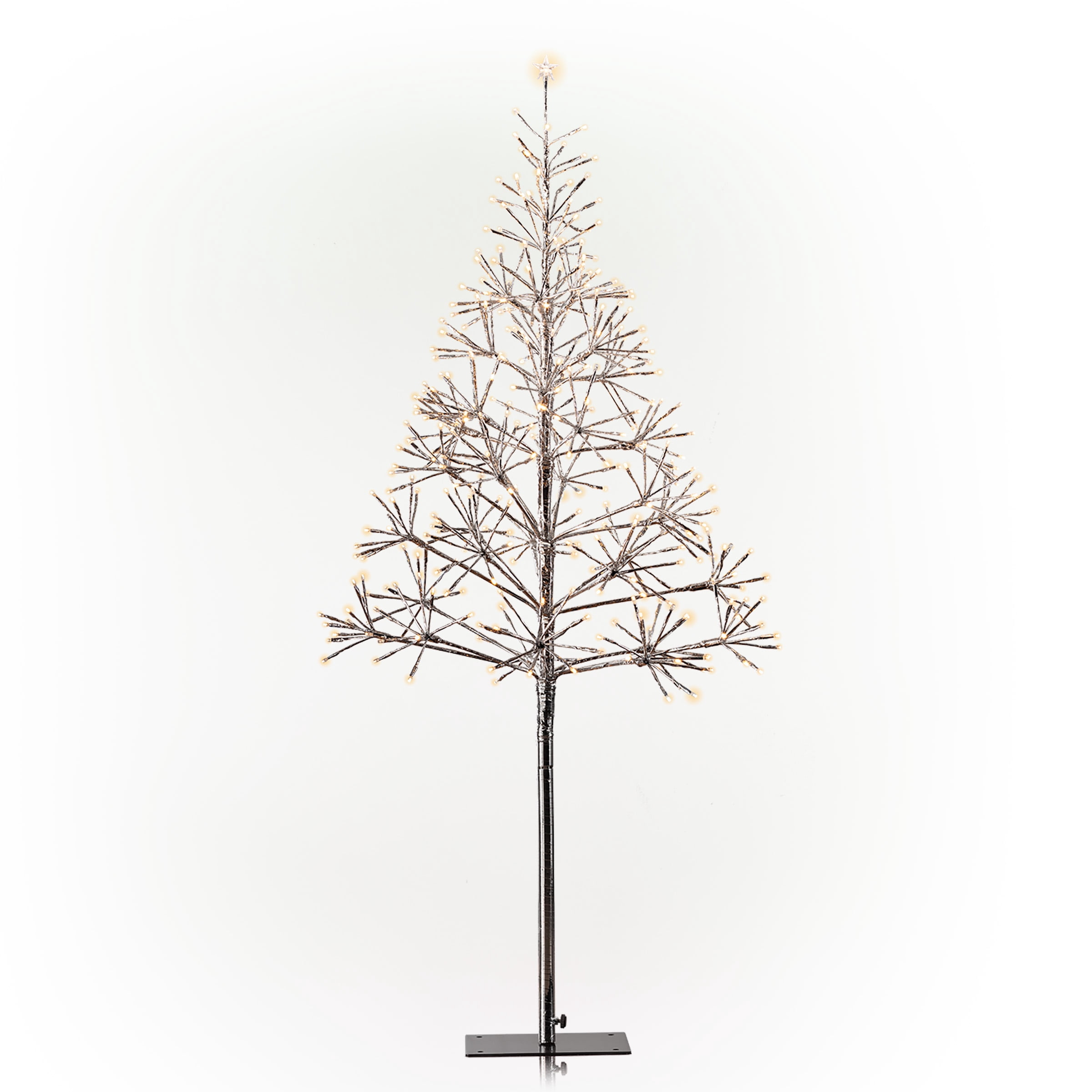 Alpine Corporation 53"H Indoor/Outdoor Artificial Christmas Tree with White LED Lights, Silver