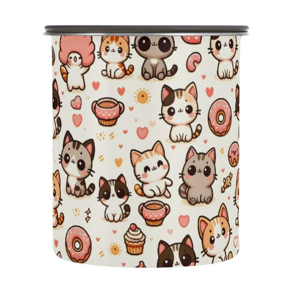 Kitten Cat Donut Airtight Coffee Bean Canister 30oz Food Storage Containers with Lids For Gournd, Tea, Sugar, Flour, Rice, Cereal, Candy Cookie Jar
