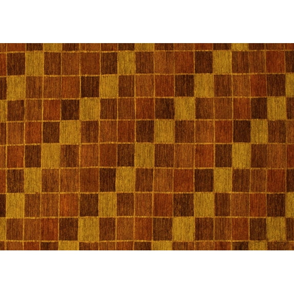 Ahgly Company Machine Washable Indoor Rectangle Checkered Yellow Modern Area Rugs, 8' x 10'