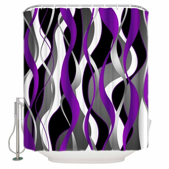 Shower Curtains Sets for Bathroom Decor Modern Purple Grey Black StripesWaterproof Bathroom Curtain with Hooks,Gradient Abstract Artfor Bathroom Decor,72x72IN
