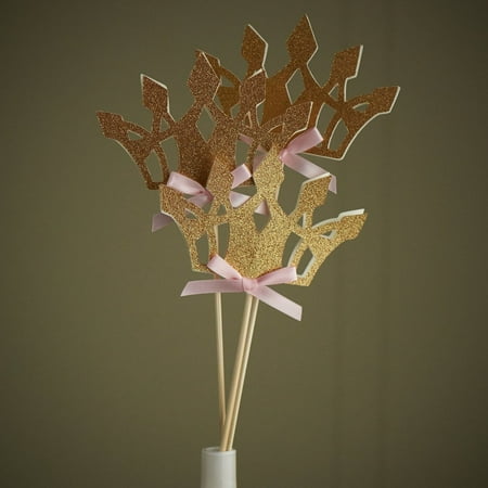 Pink and Gold Birthday Party Decoration. Handcrafted in 1-3 Business Days. Princess Crown Wands. Tiara Centerpiece 5CT.