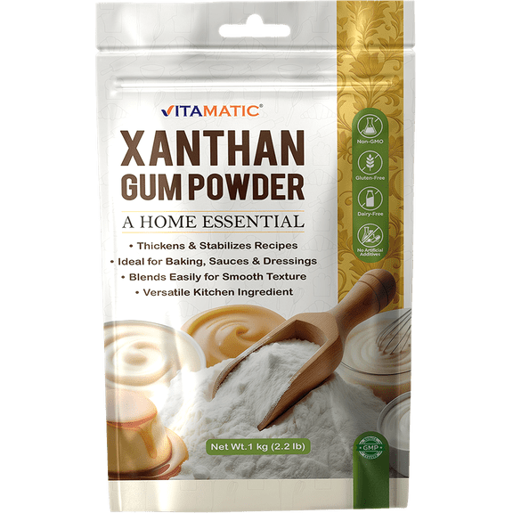 Vitamatic Xanthan Gum Powder 1 kg (2.2 lb) – Gluten-Free Thickener & Stabilizer for Baking, Sauces & Dressings – Non-GMO, Dairy-Free, No Artificial Additives