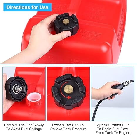 3 Gallon Portable Marine Tank,12 L Tanks Easy-to-Carry Replacement Fueling Tank with Line, I-Shaped Handle for Boats, Kayaks & Outboard Engines