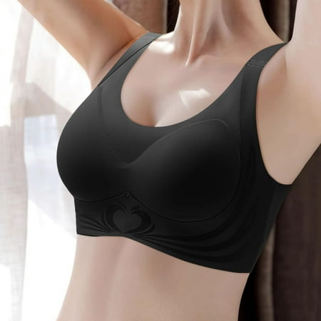 PRORMOOW Sports Bras for Women  Seamless Bra  Wireless Bras  Plus Size Bras  Push Up Bras  Women s Large Size Seamless Steel Ring Sports Gathering Fixing Cup Bra  Black  38