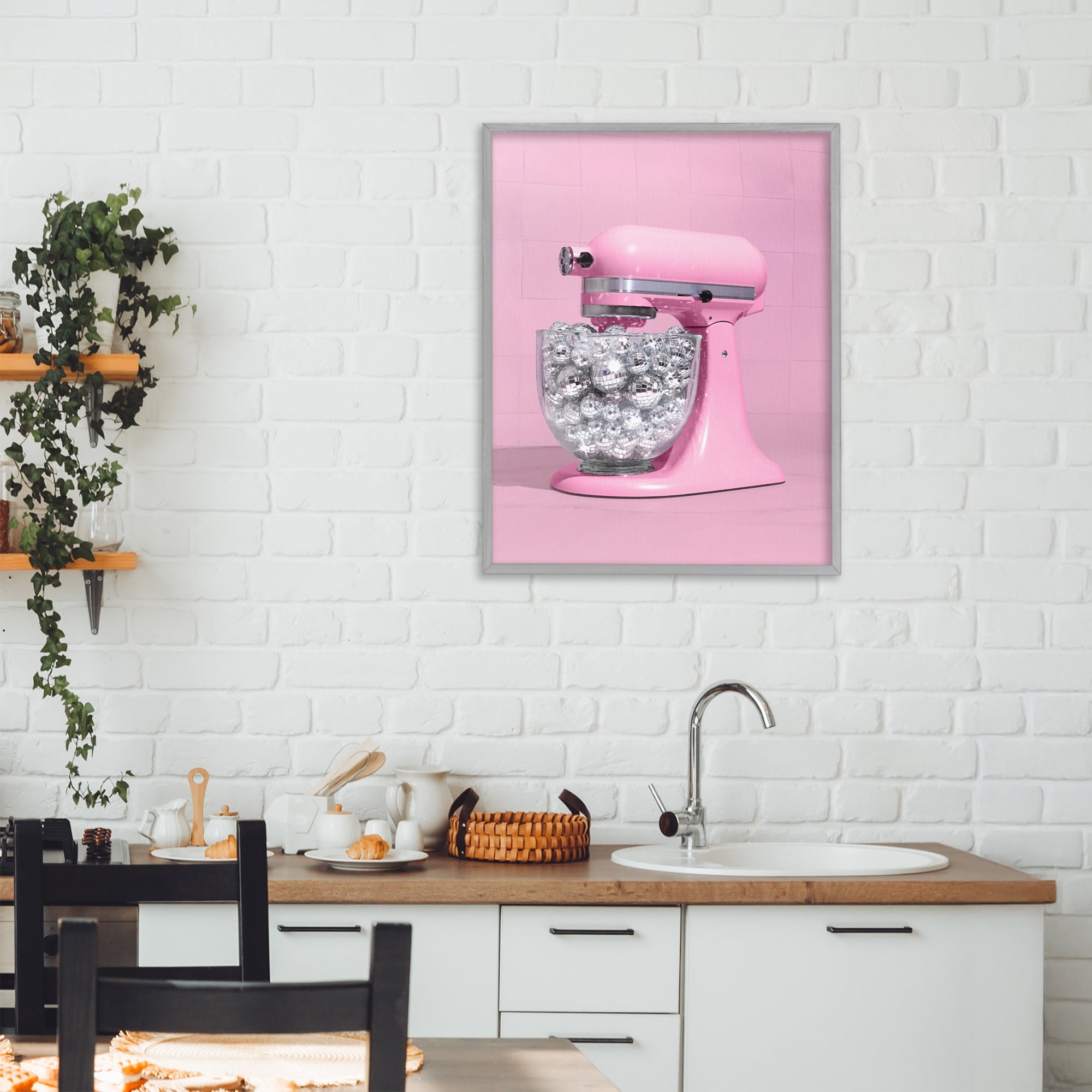 Stupell Industries Disco Kitchen Mixer over Pink Gray Framed Giclee Art, design by LISH Creative