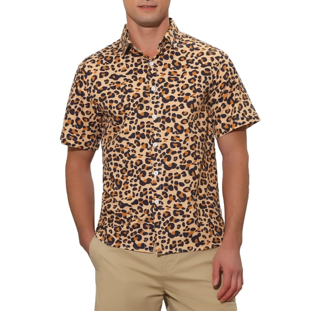 CAMISAS HAWAIANAS DE VERANO PARA HOMBRE CON ESTAMPADO ANIMAL DE MANGA CORTA Y BOTONES XL MARRÓN CAQUI
