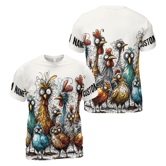 Lotusprinthandmade Personalized Funny Chicken Unisex T-shirt 3D S-5XL Multicolor (S), Funny Farm Animal T-shirt, Custom Name Funny Chicken T-shirt
