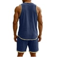 thumbnail image 4 of KeShDi Men's 4x Satin Pajama Shorts Set Men's Solid Color Sleeveless Round Neck T-shirt Elastic Waist Drawstring Shorts Linen Set Navy M, 4 of 8