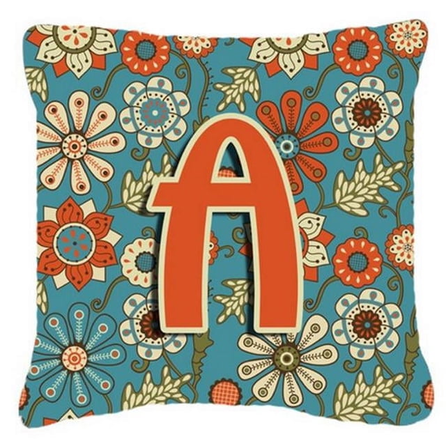 Carolines Treasures CJ2012-APW1414 Lettre A Fleurs Rétro Bleu Tissu Coussin Décoratif
