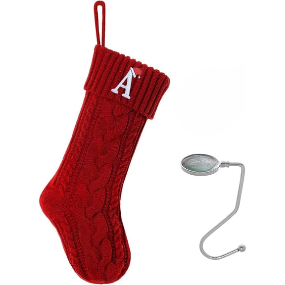 1Pack Christmas Stockings with Initials, Personalized Embroidered Monogram 18 Inches Knitted Christmas Stockings Fireplace Xmas Stockings for Kids,Family Holiday Party Decoration