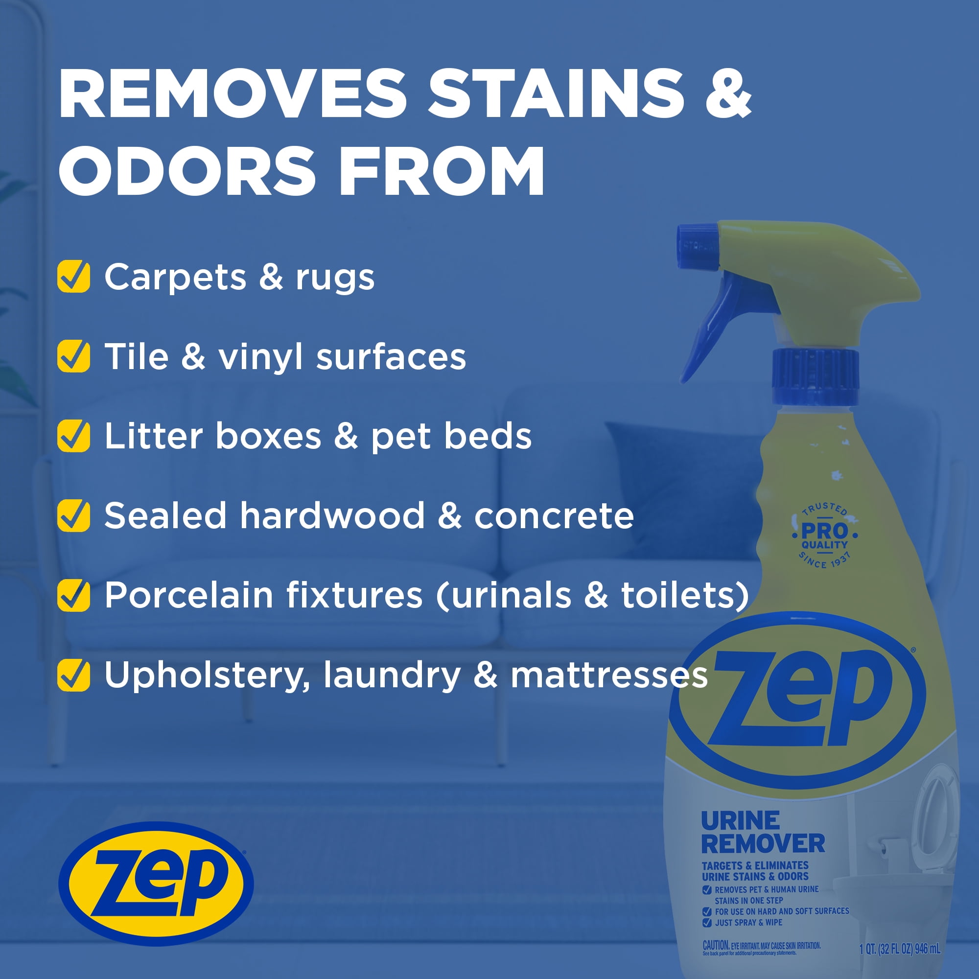 Zep Urine Remover - 32 oz. (Case of 12) ZUURMV32 - Targets and Eliminates Urine Odors and Stains, Use On Hard and Soft Surfaces