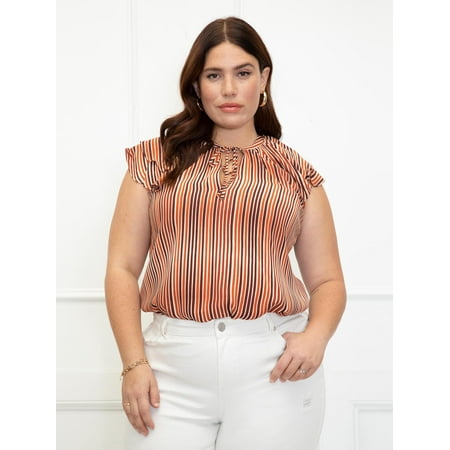 ELOQUII Elements Women's Plus Size Ruffle Sleeve Top