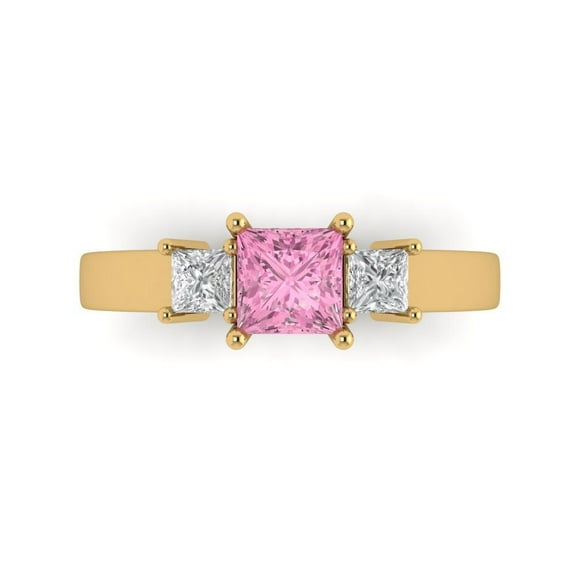 Three-Stone Engagement Ring for Women - 1.11ct Simulated Pink Diamond in 14K Yellow Gold Promise Ring