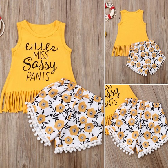 Bébé bébé Fille Été Short Ensembles Pompon Gilet Tops Floral Shorts Pantalons Vêtements