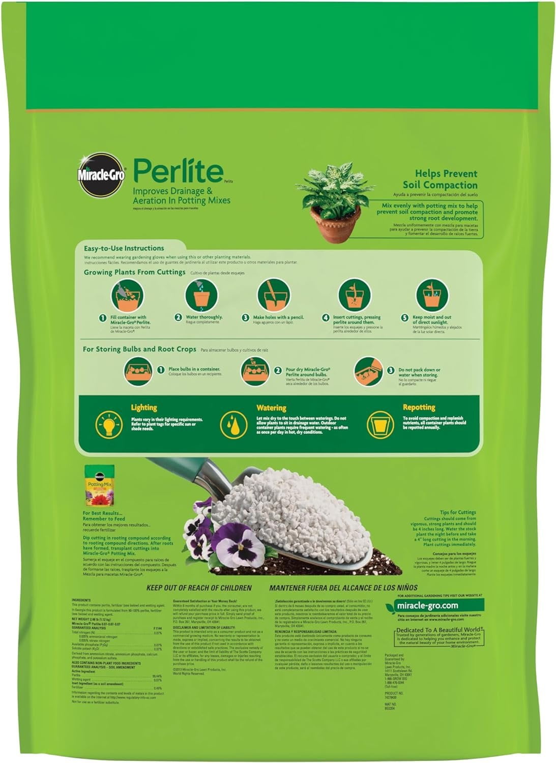 Scotts Miracle-Gro Perlite, Enriched with Plant Food, For Container Gardening, 8 qt. 3-Pack — Outdoor & Indoor Plant Use, Easy Application
