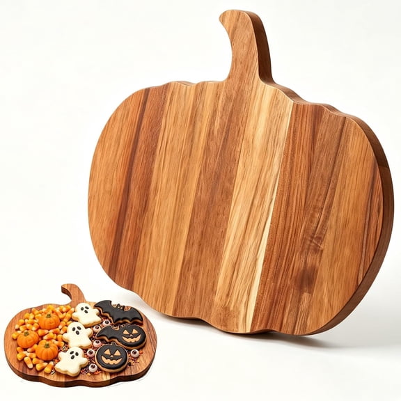 Lksixu Fall Wooden Cutting Board for Kitchen, 8"x10" Pumpkin Shaped Serving Tray with Handle, Farmhouse Vintage Charcuterie Board, Thanksgiving Decorative Food Dish Platter for Party Holiday
