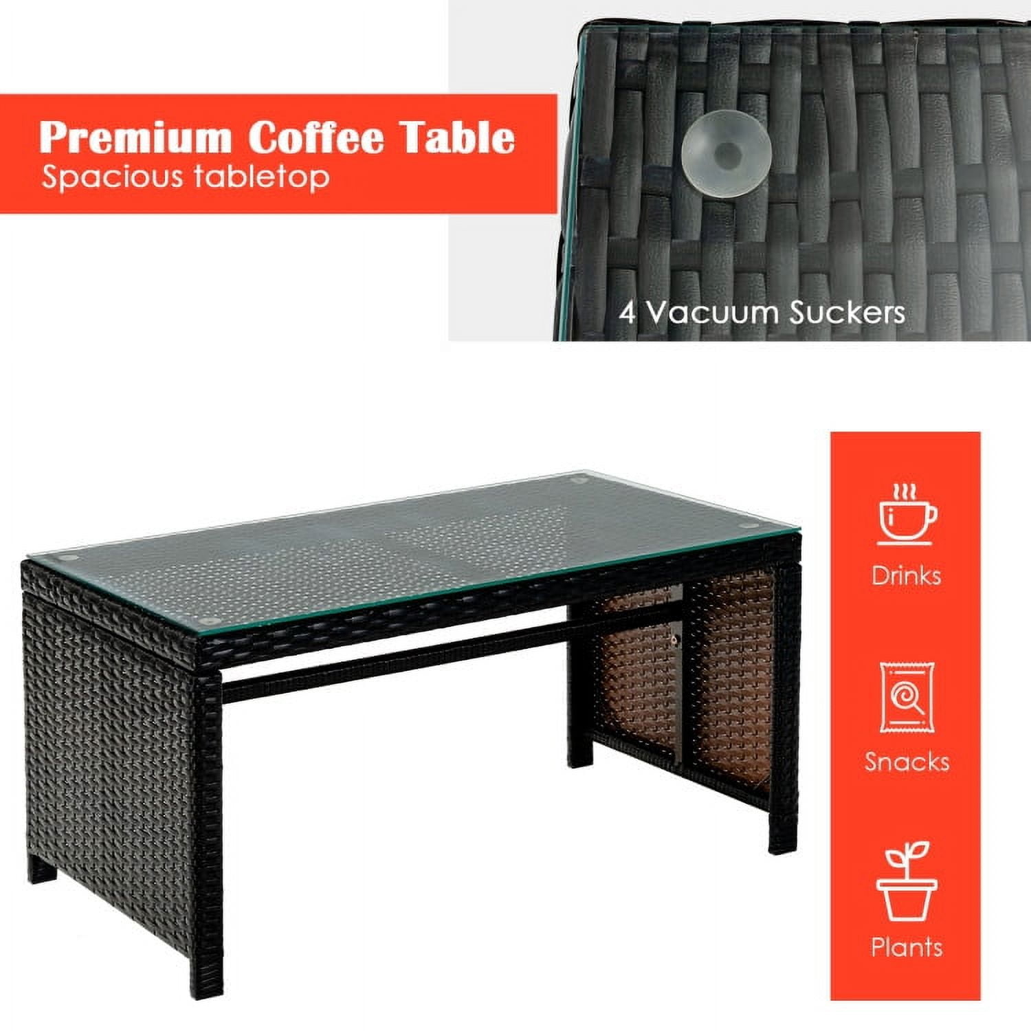 Aimee Lii 4 Pieces Wicker Patio Furniture Set, Coffee Table Cushioned Sofa, Modern Patio Furniture, Red Aimee Lii 4 Pieces Wicker Patio Furniture Set, Coffee Table Cushioned Sofa, Modern Patio Furniture, Red