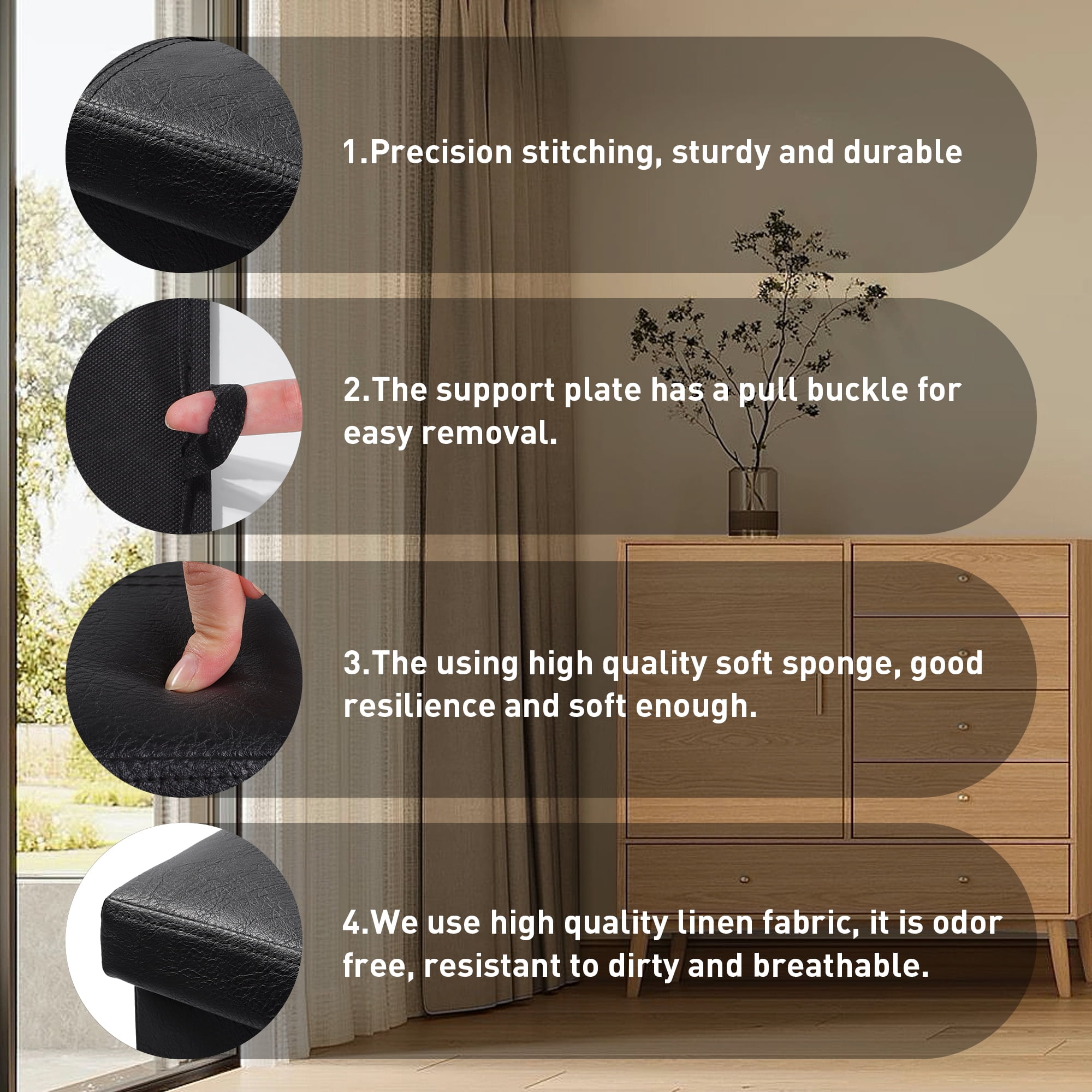 Soyota Folding Leather Padded Storage Ottoman, Black