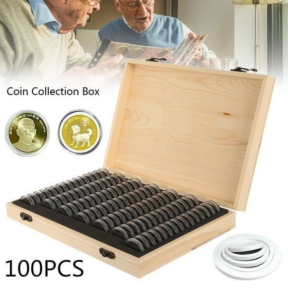 100/50PCS Wooden Display Storage Box Case for Collectible Coin