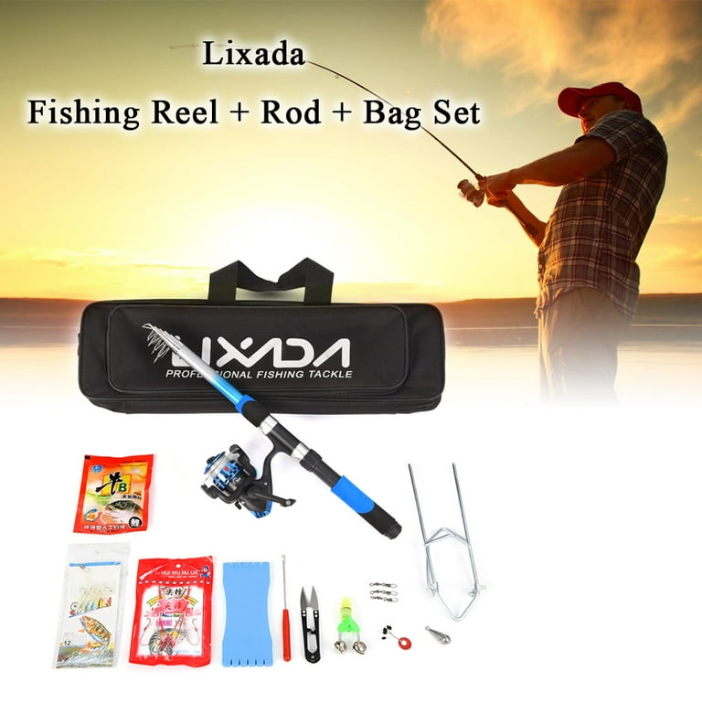 Lixada Fishing Tackle Set with 2.1m Telescopic Fiberglass Fishing Sea Rod Spinning Fishing Reel Fishing Baits Hooks Fishing Bag Kit Seawater