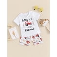 thumbnail image 4 of Suagox Baby Boy 2 Piece Outfits, Round Neck Short Sleeve Letter Print Tops + Elastic Waist Car Print Shorts Infant Toddler Summer Set for 0-24 Months and 2-3 Years Old Boys, 4 of 10