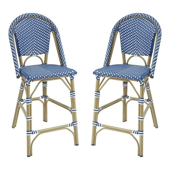 Furniture of America Reo Aluminum Patio Counter Dining Chair in Blue (Set of 2)