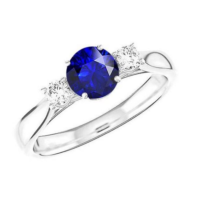2 CT Diamant Trois Pierres Rondes Naturel Bleu Saphir Bague&44; Taille 6.5