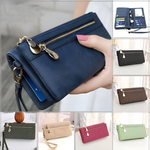 AOMRCOL Women Clutch Leather Wallet Long Card Case Holder Phone Bag Zipper Purse Wallet Phone Case