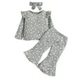 thumbnail image 1 of Gureui 3Pcs Toddler Girls Ribbed Outfit Clothes Flower Print Long Sleeve Pullover + Long Flared Pants + Headband 1-5Y, 1 of 7