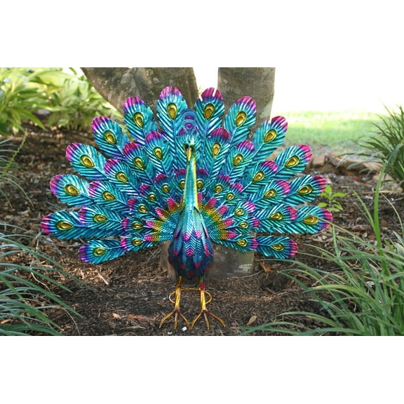 PEACOCK / Metal Garden Decor / Fanned Out Tail / all occasion gift/gorgeous.
