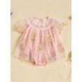 thumbnail image 2 of aturustex Infant Baby Girl Princess Romper Dress 0-18M Newborn Mesh Short Sleeve Bodysuit Flower Embroidery Patchwork Jumpsuits Fairy Dress Crew Neck n Loose Cute Casual Summer Daily Clothes, 2 of 7