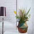 thumbnail image 3 of Foldable Handmade Storage Basket Folding Wicker Rattan Seaweed Belly Straw Garden Flower Pot Planter Laundry Basket, 3 of 7