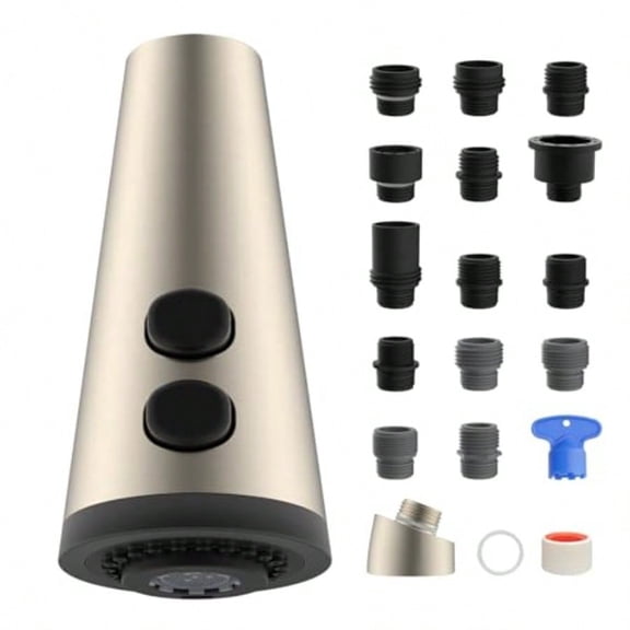4 Function Kitchen Faucet Head Replacement Universal Pull Down Kitchen Sink Faucet Sprayer Head with 15 Adapters Compatible with American Standard/Kohler/Moen/Delta Brushed Nickel