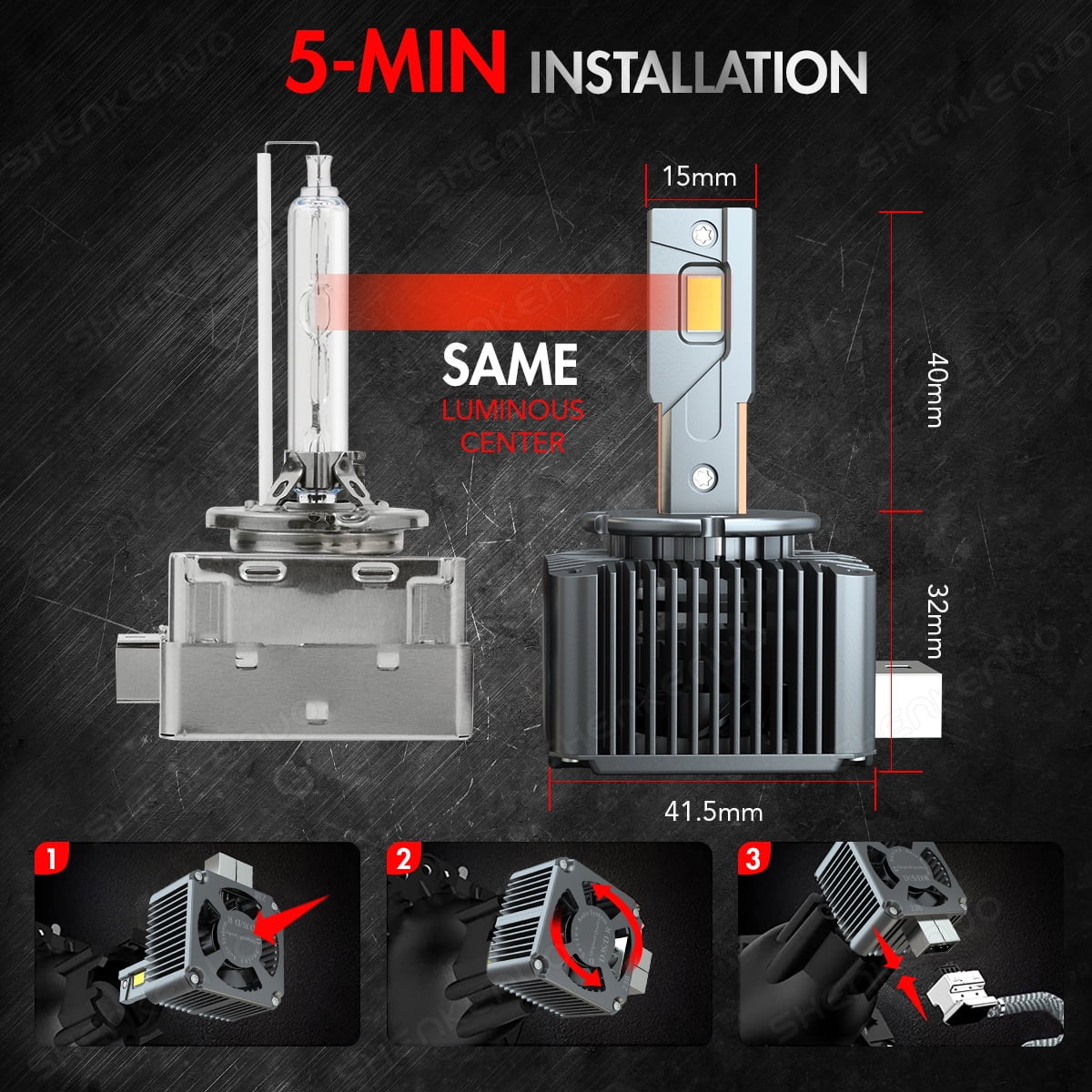 QUAYUB D1S D1R LED Headlight Bulbs High Low Beam 12000lm 6000k Bright White HID Replace