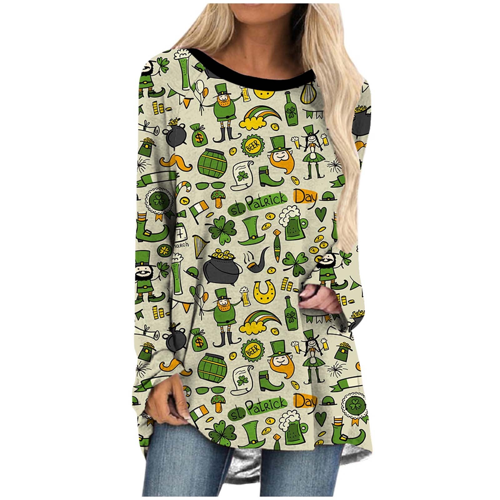 Sweaters for Women St Patrick's Day Printed T Shirts Casual Long Sleeve Blouse Tops O Neck Loose Tunic Tees 
