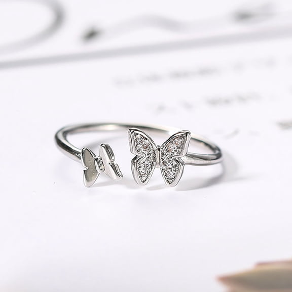 KDSJSXW Gold Engagement Rings for Women Cute Minimalist Butterfly Design Ring Delicate Jewellery Gifts for Women Gold Band Ring Woman Stainless Steel Rings for Women (Silver,6)
