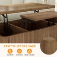 thumbnail image 4 of GDF Studio 36" Lift Top Wooden Coffee Table, Fluted Convertible Dining Table with Hidden Storage, Space Saving, Walnut, 4 of 19