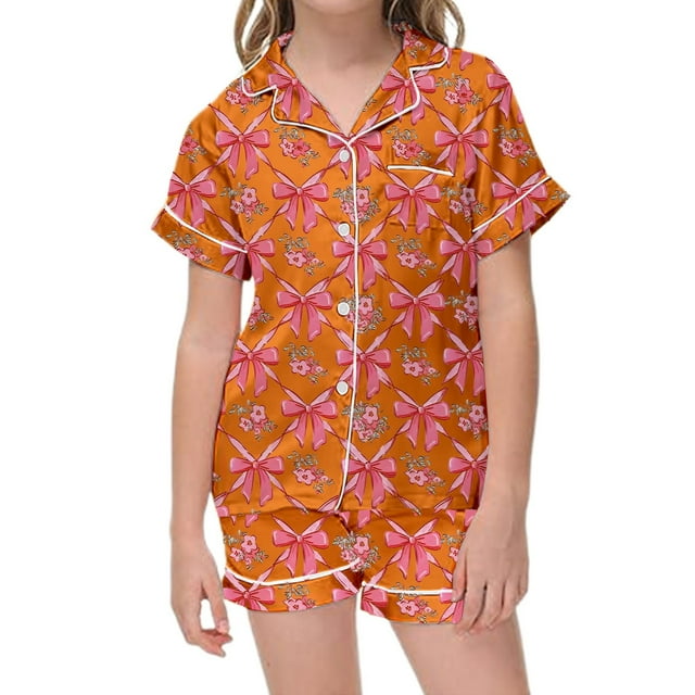 Satin Pajama Set for Girls Comfortable Two Piece Loungewear with Classic Button Down Design and Soft Short Sleeves