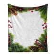 thumbnail image 1 of Christmas Soft Flannel Fleece Blanket, Xmas Frame with Holly Berry Pine Cone Natural Wreath Traditional Composition, Cozy Plush for Indoor and Outdoor Use, 60" x 80", Green Brown Red, by Ambesonne, 1 of 6