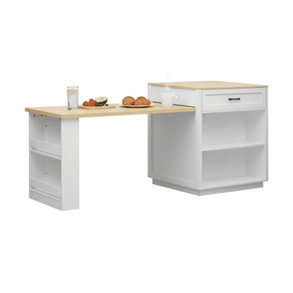 Homy Casa Kitchen Island with Extendable Dining Table and Storage Shelves