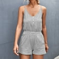 thumbnail image 2 of Womens Casual Sleeveless Spaghetti Strap V Neck Button Tank Jumpsuits High Waist Solid Short Rompers with Pockets, 2 of 7