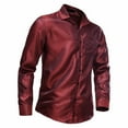 thumbnail image 2 of DDAPJ pyju Men's Shiny Like Silk Shirt Long Sleeve Pocket Button Down Shirts Nightclub Party Stage Shirt Wine L, 2 of 9