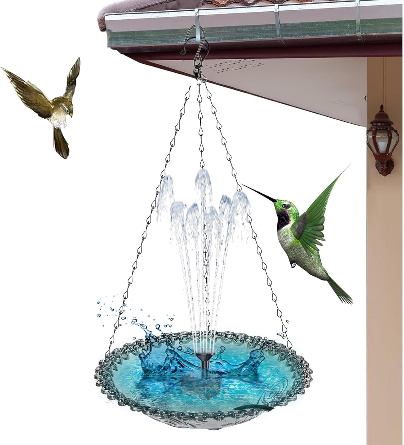 2026 New Solar Cascade Hanging Bird Bath Fountain, Outdoor Hanging Birdbath with Solar Fountain, Metal Solar Powered Birdbath with Water Pump for Outdoor Garden Decor (Pink)