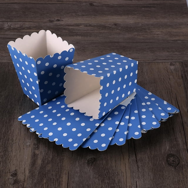 LOLIPPYY 24Pcs Popcorn Holder Blue with White Dots Square Eco Friendly Food Storage Snack Container for Parties