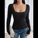 thumbnail image 5 of Camisas de Larga para Mujer, Cuello Cuadrado, Tops Cortos de Punto Acanalado, Conjuntos de Otoño, Ropa de Moda Negro S, 5 of 9