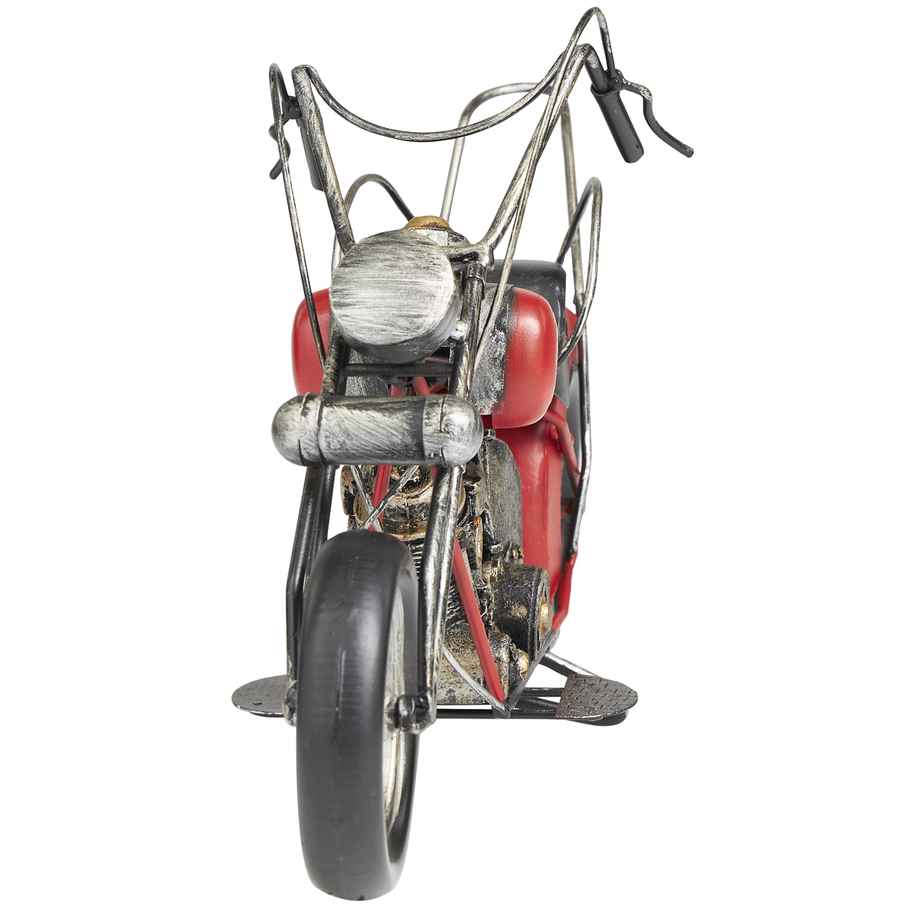 18" x 9" Red Metal Handmade Vintage Style Motorcycle Sculpture with Flames on the Gas Tank, by DecMode