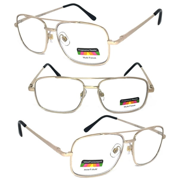 1 Pair Metal Frame Aviator No Line Progressive Trifocal Clear Lens