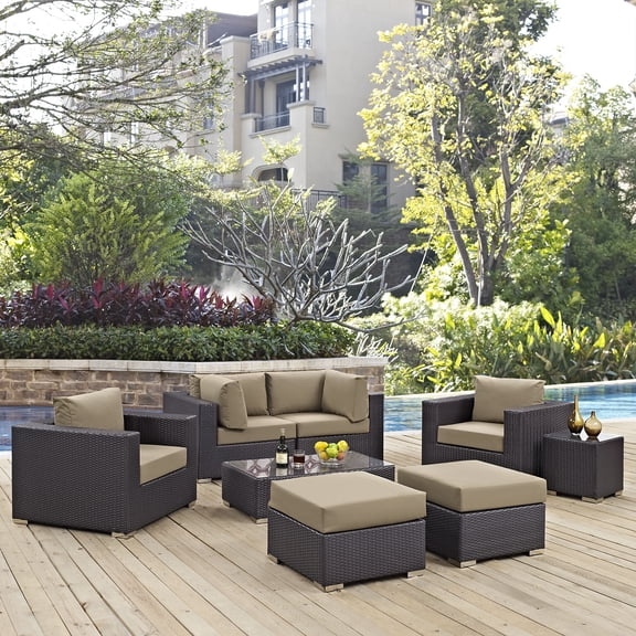 Modway Convene 8 Piece Outdoor Patio Sectional Set in Espresso Mocha