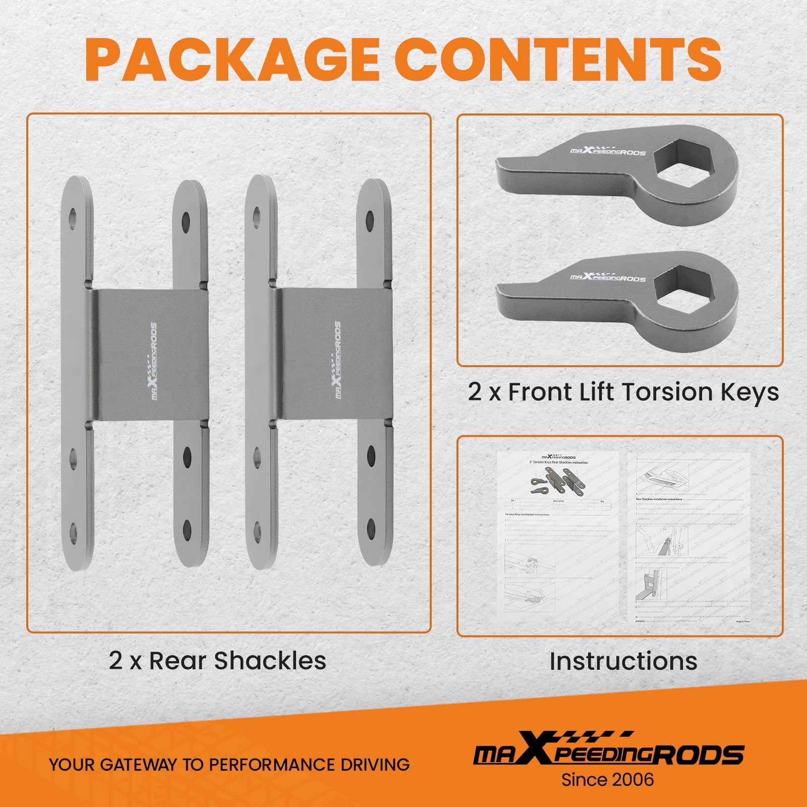 BFO Lift Kit 1-3'' Torsion Keys Rear Shackles for Chevy S10 & S10 Blazer 1982-2004