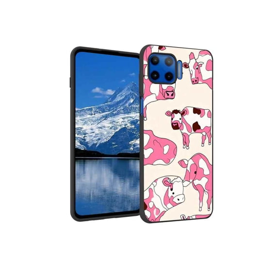 Compatible with Moto G 5G Plus Phone Case, Cow-Print-Abstract-Art-Black-White-Pink-Cute34 Case Men Women, Flexible Silicone Shockproof Case for Moto G 5G Plus